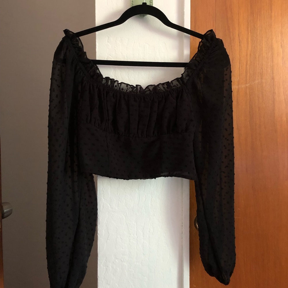 Off the shoulder polka dot crop top